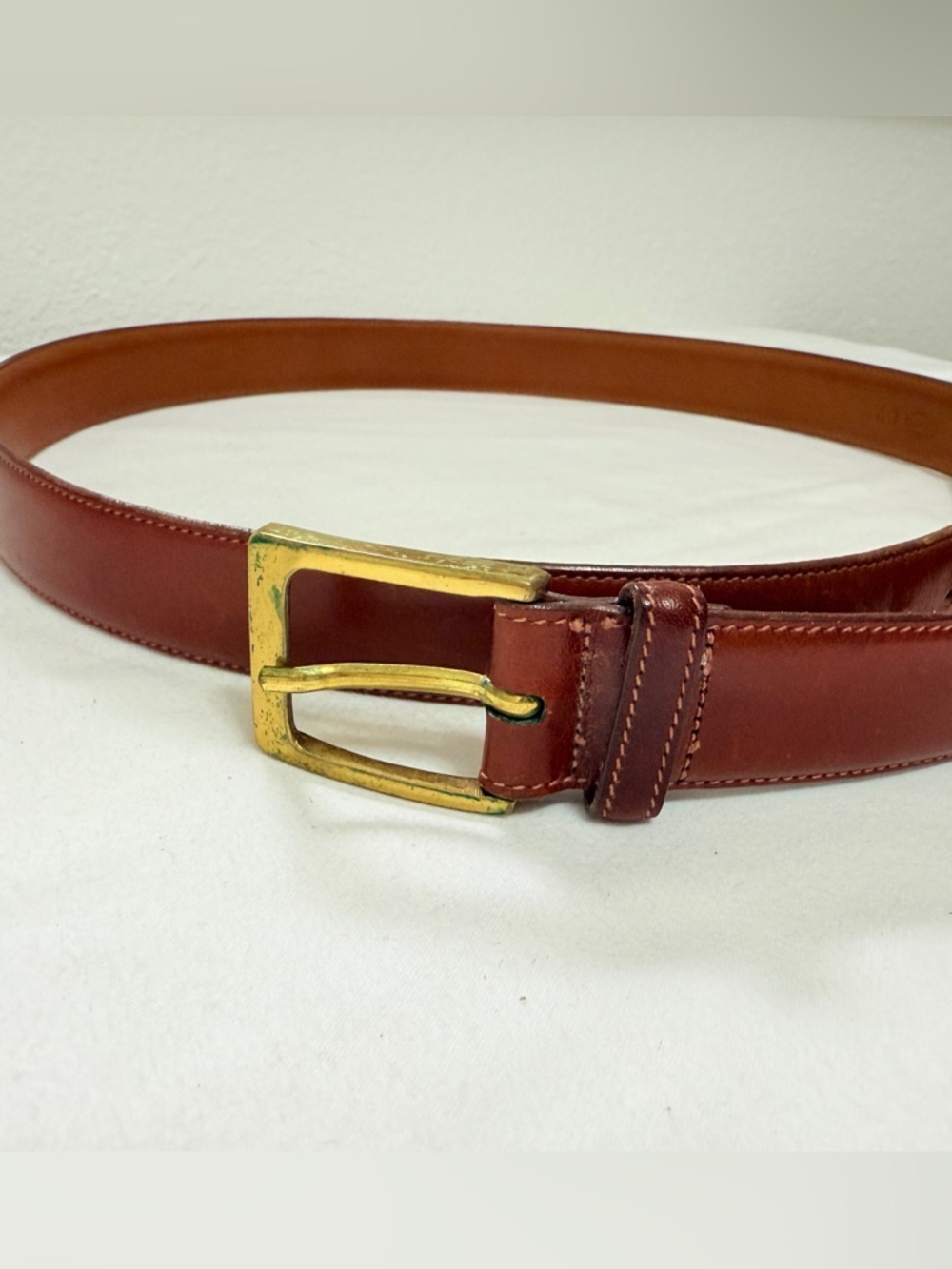 Vintage Trafalgar Brown Leather Belt Brass Buckle USA Made 1.25”